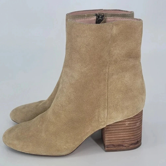 J.Crew Sadie Tan Suede round toe stacked Heeled Ankle Booties boots 8.5 - Picture 2 of 14